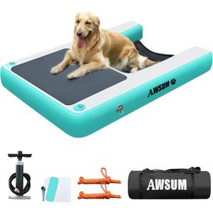 AWSUM Inflatable Dog Water Boat Ramp XL Dock Floating Ladder for Dogs Up to 260 lbs On Water Float Steps for Lakes Easy Access Dog Pool Ramp with Anti-Slip EVA