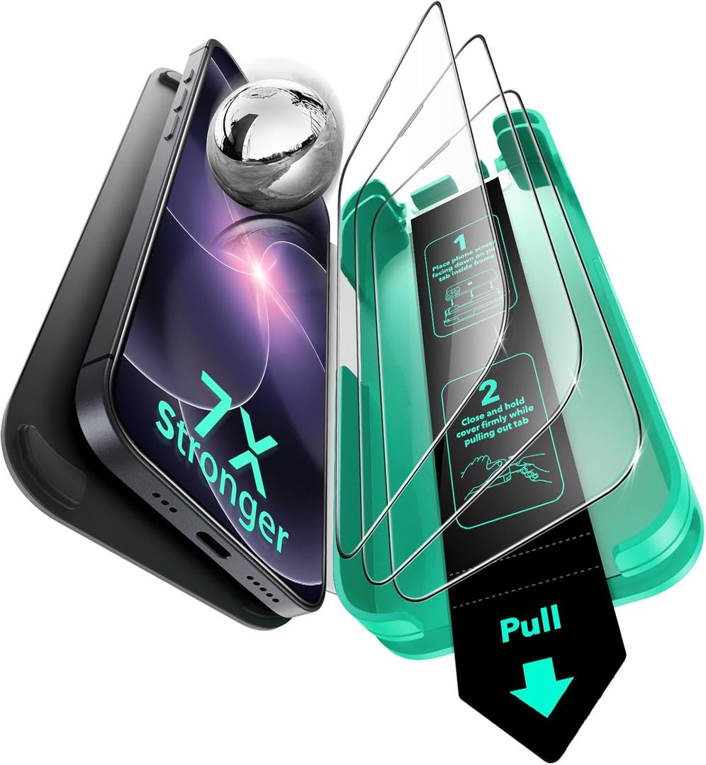 ESR 3 Pack 9H+ Glass for iPhone 17e/iPhone 16e/iPhone 14/iPhone 13/13 Pro Screen Protector, [Military Grade Shatterproof, Armorite Ultra-tough Full Coverage Tempered Glass with UltraFit Tray