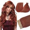 Tape In Hair Extension 18inch 100% Real Human Hair Tape In Extension For Women #14 Auburn Color Skin Weft PU Tape In Extensions Human Hair 50g 20pcs/Pack
