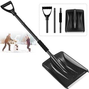 Snow Shovel for Car and Driveway, 42.5 Inch Foldable Lightweight Aluminum Alloy Ice Scraper, Heavy Duty Ergonomic Handle for Emergency Snow Removal, Garden, Black