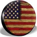 Tire Cover American Flag Reclaimed Wood Potable Polyester Universal Spare Wheel Tire Cover Wheel Covers for Trailer RV SUV Truck Camper Travel Trailer Accessories 15 Inch