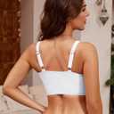 LookbookStore Bikini Tops for Women Modest Bathing Suit Padded Adjustable Ruched Sporty Cropped Tankini Swim Top Only (White, M)