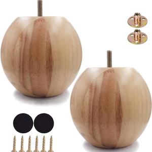 Wood Sofa Replacment Parts Natural Wood 4.3 Inch Funiture Legs Round Ball Shape Big Sofa Bun Feet Cabinet Legs 2 Pcs (H: 4.3 inch)