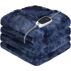 Sealy Electric Blanket Heated Throw, Faux Fur Heating Blanket with 6 Heat Settings & 2-10 Hours Auto Shut Off, Fast Heating & ETL Certification, 50x60 Inch, Navy Blue (Indigo)