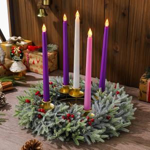 XunYee Advent Candle Holder Wreath Set of 5 with 5 Flameless Candles Christmas Advent Berry Champagne Flower Wreath Rings for Table Centerpiece Fireplace Festival Home Church Decor(Fresh)