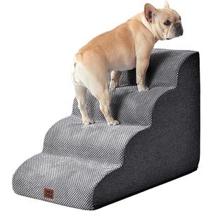 EHEYCIGA Curved Dog Stairs Ramp for High Beds 19.7" H, 4-Step Dog Steps for Small Dogs and Cats, Pet Stairs for High Bed Climbing, Non-Slip Balanced Pet Step Indoor, Grey