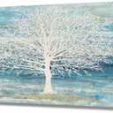 Tree Canvas Wall Art Blue and White 3D Landscape Painting with Gold Foil Rustic Print Artwork Picture for Living Room Bedroom Framed (40"L x 20"W)