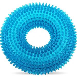 ADUCK Dog Squeaky Chew Toys for Aggressive Chewers, Small Medium Large Dogs Teeth Cleaning Soft Natural Rubber Float Toy for Indoor Outdoor Water Pool, Donut Ring Design 4.92 inch, Crystal Blue
