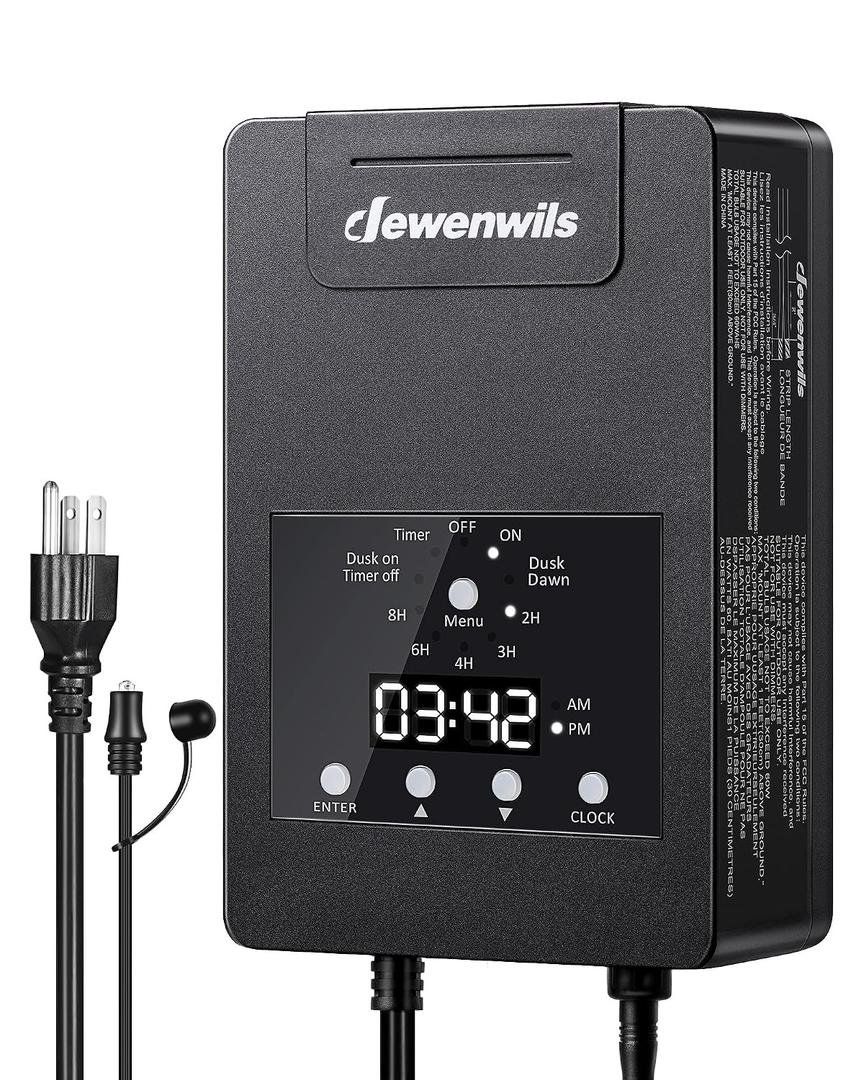 DEWENWILS 120W Low Voltage Transformer with Photocell Sensor & Timer, 120V AC to 12V DC, Weatherproof Landscape Lighting Transformer for Spotlights, Garden Lights, Steplight, Billboard