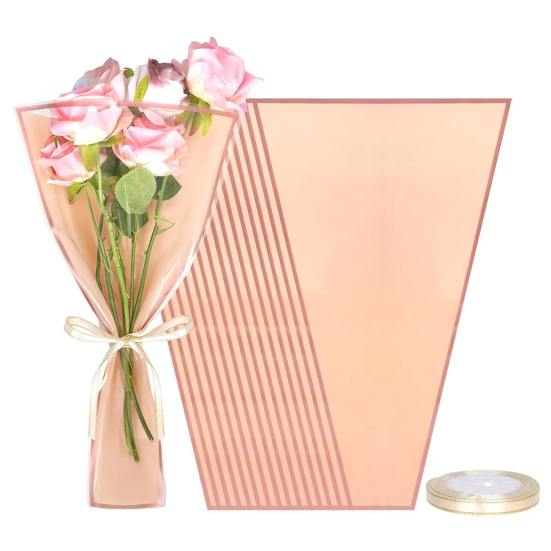 phnydreg 50Pcs Flower Bouquet Bags with Ribbons Clear Flower Wrapping Paper Waterproof Floral Sleeve for Mother's Day Wedding Birthday Graduation Gift Packaging