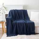 BATTILO HOME Navy Blue Throw Blanket for Couch, Knitted Blue Blanket Throw 50'' x 60'', Super Soft Warm Navy Throws for Chair Sofa Home Decor