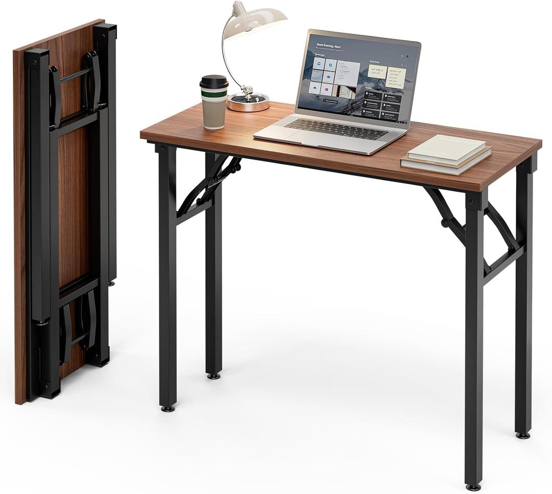 Frylr Small Folding Computer Desk  Portable 35.8 Inch Foldable Laptop Table, Collapsible and Compact for Easy Storage and Fast Setup, Lightweight for Small Spaces, Craft and Study Use, Dark Walnut