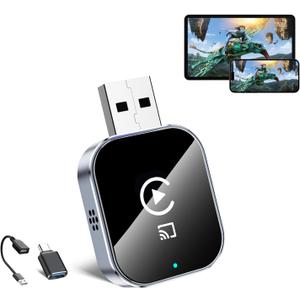 Wireless CarPlay Adapter for Apple iPhone - 4 in 1 Airplay Mirror Link Adapter Multi-User Seamless Connection Converts Wired to Wireless CarPlay Adapter - No Latency from iOS 10+ to Screen w/USB-C