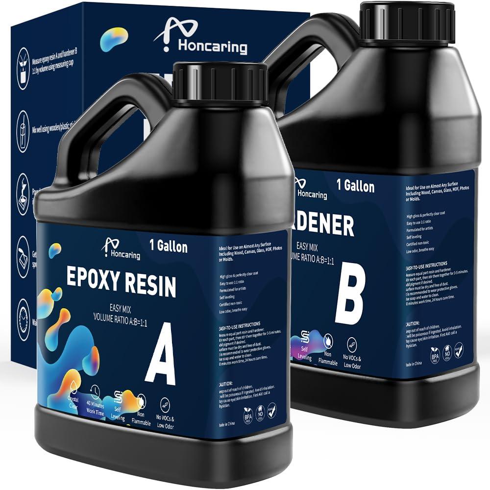 Epoxy Resin 2 Gal Kit, Crystal Clear Epoxy Resin Kit, Less Bubble & Low Odor Resin Epoxy for Casting, Jewelry Making, Art Resin (1 Gallon2)