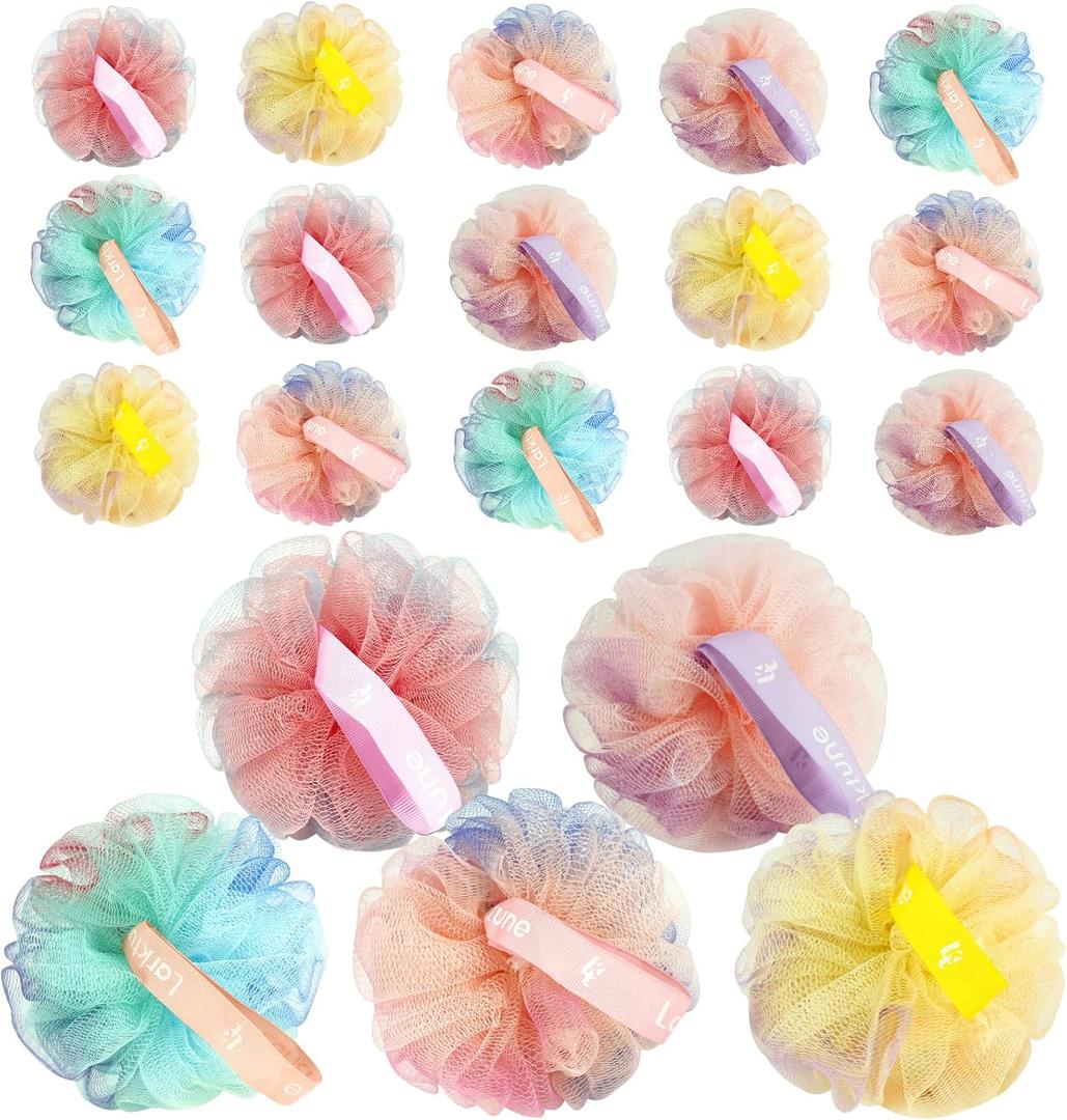 20 Pack Mini Bath Sponges Bulk 20G, Small Mesh Shower Loofah Pouf for Women Men Kids, Soft Exfoliating Body Scrubber Bath Ball, Shower Loofahs for Body Wash, Travel Gym Family, Assorted Colors