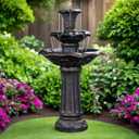 Teamson Home Lily Flower Floor Pedestal 3 Tiered Floor Waterfall Fountain with Pump for Outdoor Patio Garden Backyard Decking, 38 Inch Height, Dark Gray