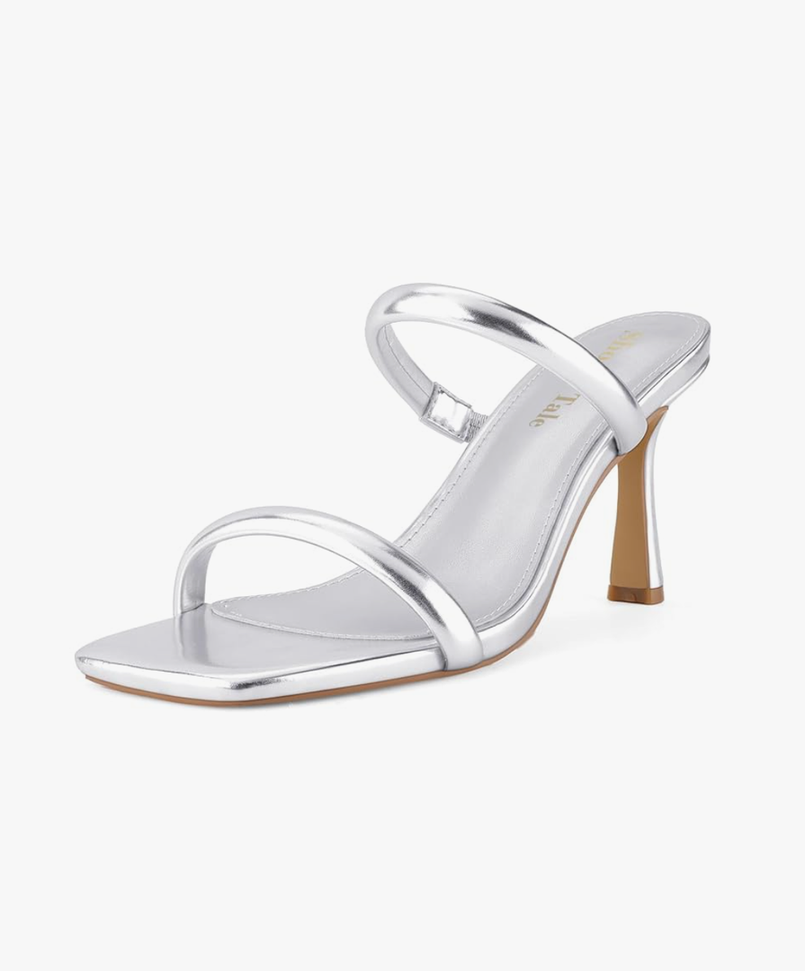 Shoe'N Tale Women's Strappy Heels Kitten Heeled Mules Two Straps Square Open Toe Slip On Sandals 8.5