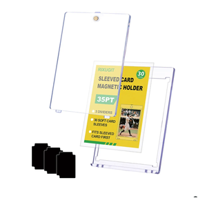 30-Pack Sleeved Card Magnetic Holders - 35pt One Touch Card Holder, Includes 30 Soft Soft Card Sleeves, Insert Card into Sleeve First, Then into Holder, Fits Trading Cards, Baseball & Game Card