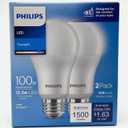 Philips A19 E26 (Medium) LED Bulb Daylight 100 Watt Equivalence 2 pk
