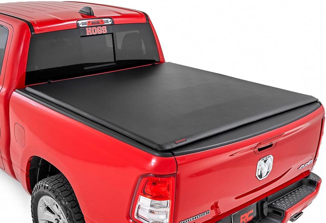 Rough Country Soft Roll-Up Tonneau Cover for Ram 1500 (2010-2018) 2500 (2010-2025) - Sleek, Weather-Resistant Truck Bed Protection, Fits 6'4 Bed