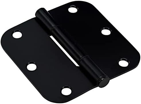 Hardware Essentials by Hillman Squeak-Proof 3-1/2in 5/8in Radius Matte Black Door Hinge, 3-1/2in 3 Count (Pack of 1)