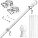 Anovo Flag Pole for Outside House - Stainless Steel 6 FT Flag Poles Kit with1 Inch Metal 360 Rotating Rustproof Flag Pole Rings for Outside House Porch 3x5 Flag Without Holder (6 FT-White)