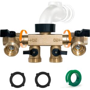 Hose Splitter 4 Way, Diivoo Heavy Duty Brass Hose Connector with Rotating Arms, High Flow Spigot Splitter, Easy Grip Faucet Splitter, Solid Hose Bib Splitter for Outdoor Gardening Hoses, 3/4" Standard