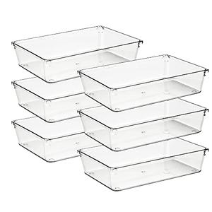 Ravinte 6 Pack Drawer Organizer - 6" X 9" Plastic Storage Bins, Acrylic Organizers with Non-Slip Pads Clear Desk Storage Tray for Makeup, Jewelries, Kitchen Utensils, Bathroom and Office