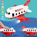 Dwi Dowellin Airplane Toys with Fire Truck Cars Toy Set and Play Mat,Plane with Light Up and Sounds,Birthday Gift for 3 4 5 6 Years Old Kids Boys Girls(Medium)