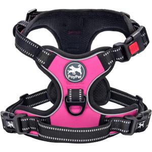 PoyPet No Pull Dog Harness, No Choke Front Lead Dog Reflective Harness, Adjustable Soft Padded Pet Vest with Easy Control Handle (Pink,S)