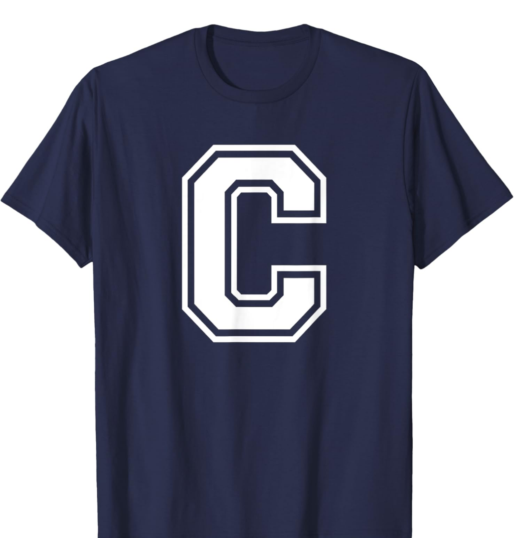 Letter C Name Initial Varsity Alphabet Monogram T-Shirt, XL