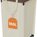 Laundry Basket with Wheels, Laundry Hamper with Removable Bag and Steel Frame, 160L Rolling Dirty Clothes Basket for Bedroom, Bathroom, Laundry Room (White-Brown)