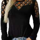 Memorose Long Sleeve Shirts for Women Crewneck Sexy Rhinestone Cut Out Tops Sparkle Blouse (X-Large, Black)
