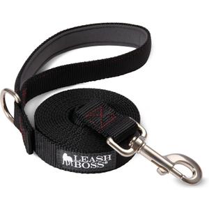 Leash Boss 10 Foot Dog Leash with Padded Handle - Long Leash for Hiking, Camping, Exploring, or Walking (10 Feet, Black/Red/Grey)