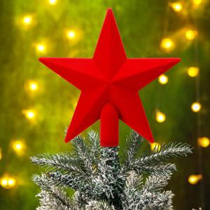 Gejoy 7.87 Inch Christmas Tree Topper Velvet Star Tree Topper Red Decorative Holiday Star Ornament Christmas Decoration for Xmas Gift Home Decor