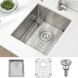 BoomHoze Stainless Steel Undermount Bar Sink, 15 x 17 Inches Small Wet Bar Undermount 16 Gauge SUS304 Brushed Nickel Single Bowl Outdoor Kitchen Sink