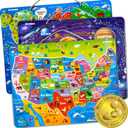 QUOKKA Magnetic Toddler Puzzles Ages 3-5 - 3 Educational Travel Games Puzzles for Kids Ages 4-6 - Space, USA and World Map Learning Toys for Boy and Girl 2-4 Learn United States (Magnetic Maps)