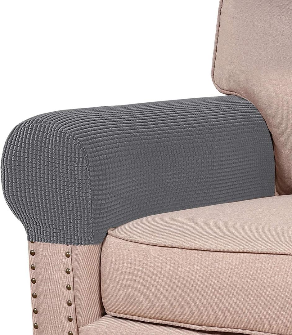 Turquoize Stretch Armrest Covers for Chairs and Sofas Couch Arm Covers for Sofa Spandex Jacquard Armrest Cover Anti-Slip Furniture Protector Washable Armchair Slipcovers for Recliner Set of 2, Gray