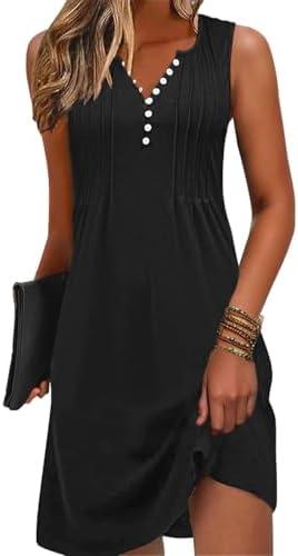 ETCYY Sundresses for Women 2026 Vacation Swim Cover up Beach Dresses Button Down Sleeveless Boho Floral V-Neck Summer Dress, M