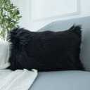 LIGICKY Decorative Lumbar Soft Faux Fur Throw Pillow Cover Luxury Series Rectangle Plush Pillow Case Cushion Cover for Couch Sofa Bed, 12" x 20" Black