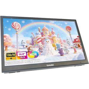 PJGCWB 14" Portable Monitor1366*768 HD USB-C HDMI Second External Monitor for Laptop,PC,Mac Phone,PS,Xbox,Swich,IPS Ultra-Thin Zero Frame Gaming Display