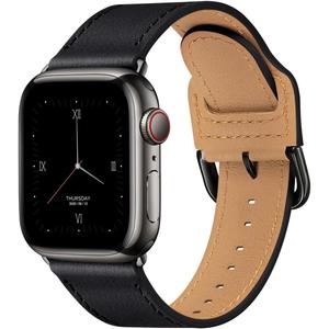 POWER PRIMACY Leather Bands Compatible with Apple Watch Band 38mm 40mm 41mm 42mm-Series 11/10,Genuine Leather Strap Compatible for Women Men iWatch SE Series 11 10 9 8 7 6 7 6 5 4 3 2 1(Black/Black)