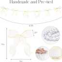 2 Strings White Bow Garland Banner, Pre-Strung Fish-Tail Organza Ribbon with 6.5ft Pearl Chain for Bridal Shower, Wedding, Engagement, Birthday, Tea Party, Baby Shower, Anniversary Decor