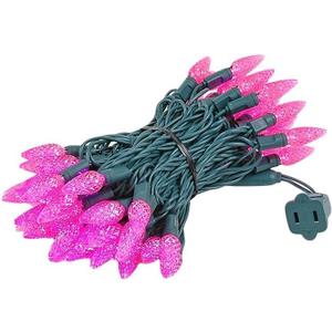 Novelty Lights 24FT 70 LED C6 Christmas String Lights, Outdoor Commercial Grade Tree Decorations, Permanent LED String Lights (Pink) (Green Wire)