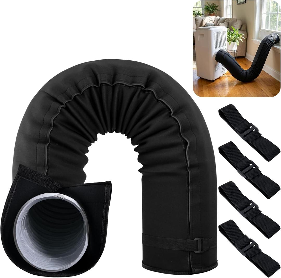 Tlswshsy Portable AC Hose Insulation Sleeve, Air Conditioner Exhaust Hose Cover with 4 Straps, Heat Shield Wrap for 5" & 5.9" Diameter Vent Hose Easy Installation (Black)
