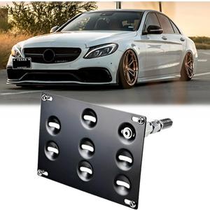 Drill-Free Front Tow Hook License Plate Frame for Mercedes Benz W204 W205 C300 W212 W213 E300 E350 C117 CLA, GLK GLC W166 GLE ML Stainless Steel Relocator Holder Front Bumper Frame