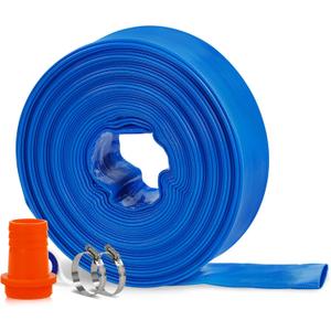 Acquaer 1-1/2" x 50 FT Pool Backwash Hose, Heavy Duty Reinforced PVC Lay Flat Discharge Hose, Weather and Burst Resistant, with 2 Hose Clamps and a Connector for Inground Swimming Pool Pump Draining