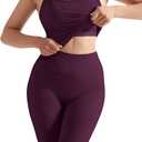 SUUKSESS Women 2 Piece Workout Sets Compression Tummy Control Leggings with Pockets Halter Built in Bra Tank Tops (Purple, S)