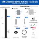 Muzata 8-12FT Modular Black Cable Railing Kit 36 Inch 3 Level Post Kit Complete Set Cable Railing System for Decks Length Adjustable Easy DIY with Paper User Guide (No Handrail) RW49