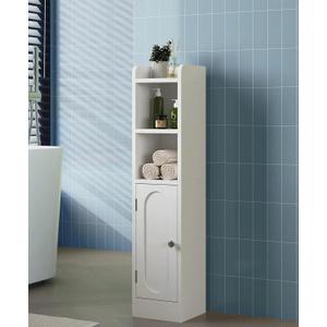 Small Bathroom Storage Cabinet, Narrow Slim Storage Cabinet with Doors and Adjustable Shelves,Freestanding Floor Corner Toilet Paper Organizer for Small Space,White
